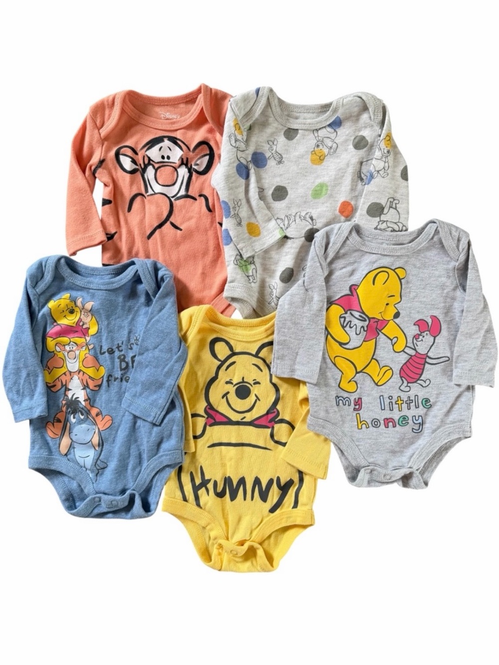 Disney Baby Newborn Winnie the Pooh Bodysuits 5 Pack Eeyore Tigger Piglet